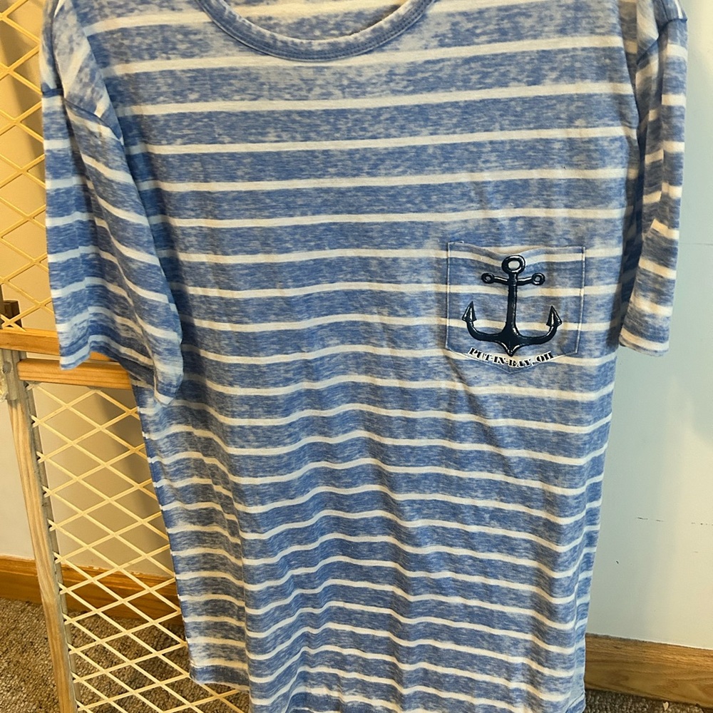 Blue Striped Short Sleeve Tee Ladies Put-in-Bay Ohio
